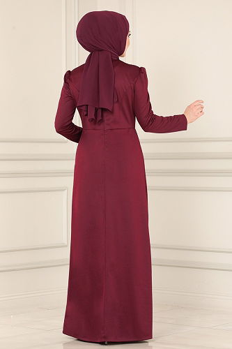 moda selvim Dress 2459ASMK1074 Burgundy - Thumbnail
