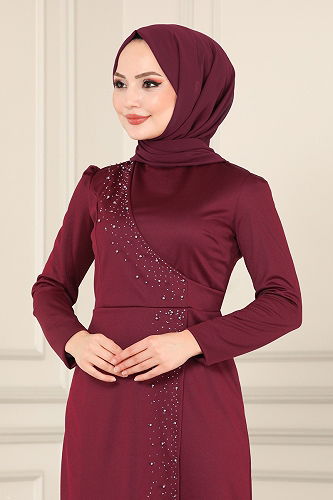 moda selvim الفستان خمري 2459ASMK1074 - Thumbnail