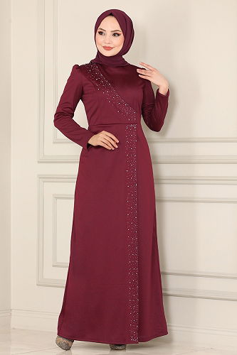 moda selvim الفستان خمري 2459ASMK1074 - Thumbnail