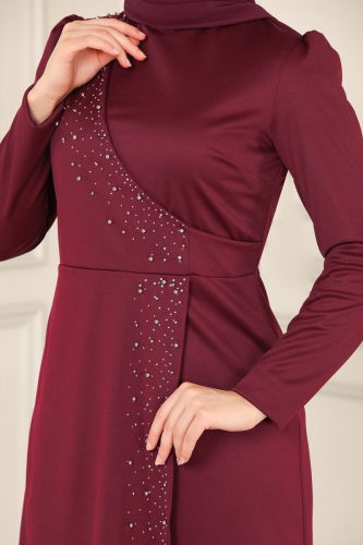 moda selvim الفستان خمري 2459ASMK1074 - Thumbnail