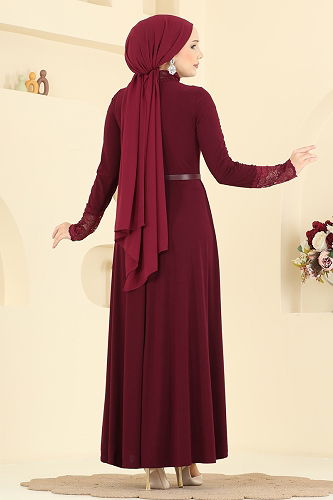 moda selvim Dress 2460ANT466 Burgundy - Thumbnail