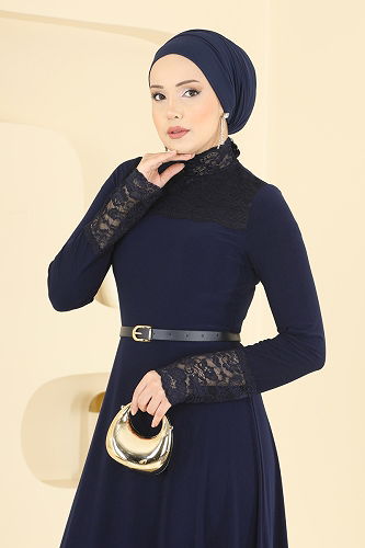 moda selvim Dress 2460ANT466 Navy Blue - Thumbnail