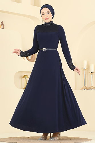 moda selvim Dress 2460ANT466 Navy Blue - Thumbnail