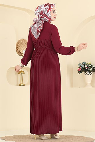 moda selvim Dress 2465MSZ1172 Burgundy - Thumbnail