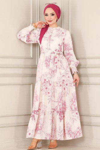 moda selvim Dress 2465SVT808 Fuchsia - Thumbnail