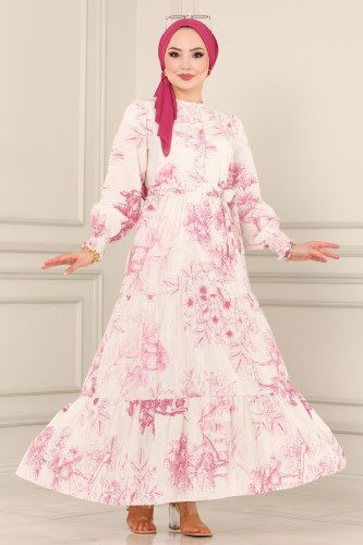 moda selvim 2465SVT808 فوشي فستان - Thumbnail