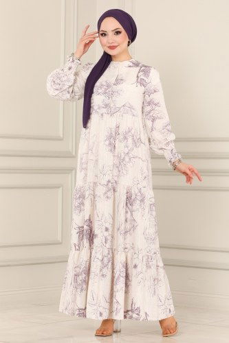 moda selvim Dress 2465SVT808 Lilac - Thumbnail