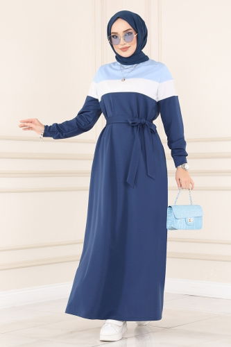 moda selvim Dress 2492SL432 Baby Blue & Navy Blue - Thumbnail