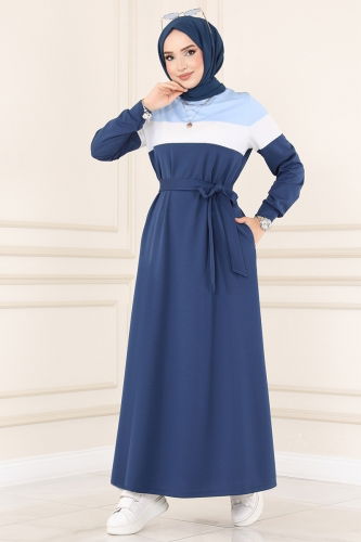 moda selvim Dress 2492SL432 Baby Blue & Navy Blue - Thumbnail