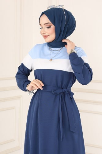 moda selvim Dress 2492SL432 Baby Blue & Navy Blue - Thumbnail