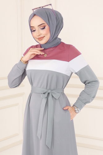 moda selvim Dress 2492SL432 Rose Dried&Grey - Thumbnail