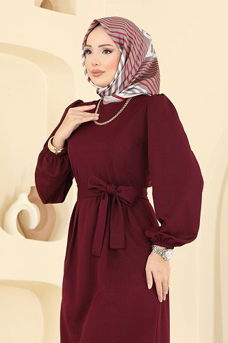 moda selvim Dress 25008UKB139 Burgundy - Thumbnail