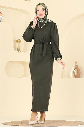 moda selvim Dress 25008UKB139 Khaki - Thumbnail