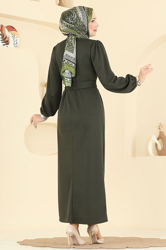 moda selvim الفستان اخضر عفني 25008UKB139 - Thumbnail