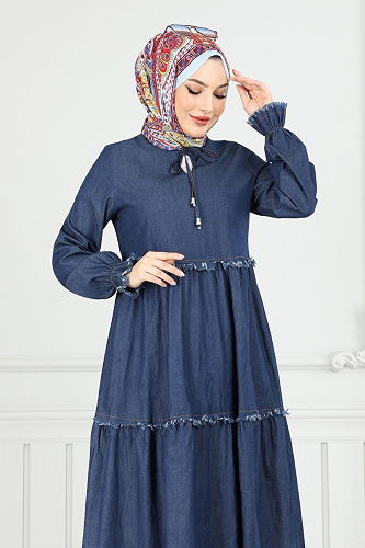 moda selvim Dress 25018MTS1094 Dark Denim - Thumbnail