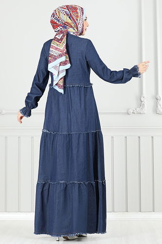 moda selvim Dress 25018MTS1094 Dark Denim - Thumbnail
