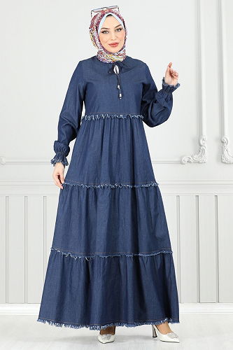 moda selvim الفستان جينز غامق 25018MTS1094 - Thumbnail