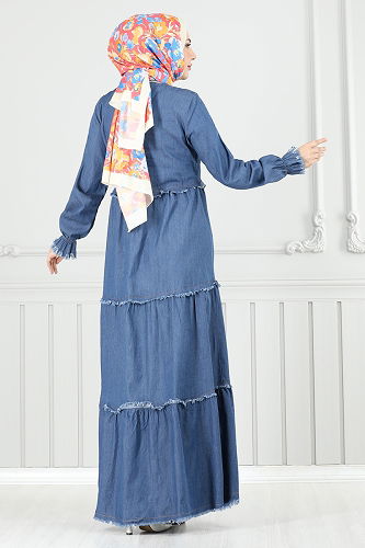 moda selvim Dress 25018MTS1094 Denim - Thumbnail