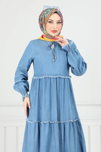 moda selvim الفستان جينز فاتح 25018MTS1094 - Thumbnail