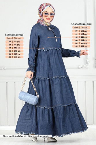 moda selvim الفستان جينز غامق 25018MTS1095-M - Thumbnail