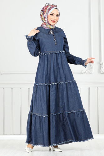 moda selvim الفستان جينز غامق 25018MTS1095-M - Thumbnail