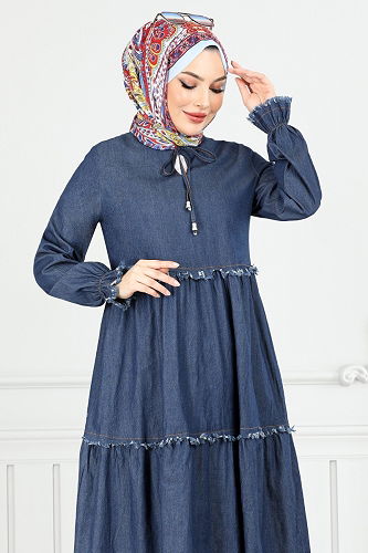 moda selvim الفستان جينز غامق 25018MTS1095-M - Thumbnail