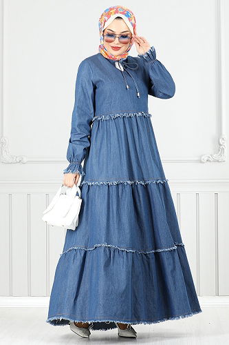 moda selvim Dress 25018MTS1095-M Denim - Thumbnail