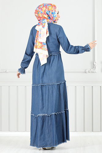 moda selvim Dress 25018MTS1095-M Denim - Thumbnail