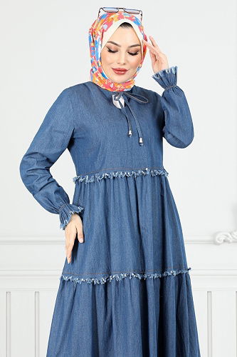 moda selvim الفستان جينز 25018MTS1095-M - Thumbnail