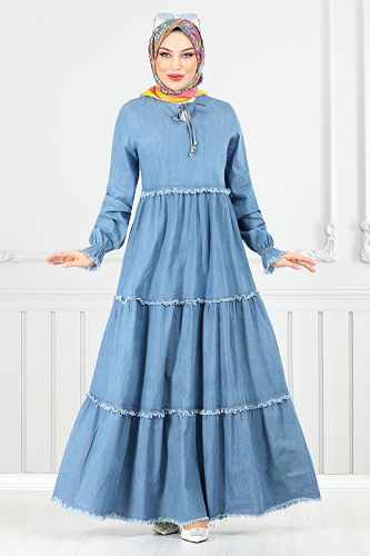 moda selvim Dress 25018MTS1095-M Light Denim - Thumbnail