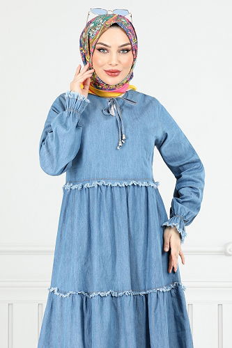 moda selvim Dress 25018MTS1095-M Light Denim - Thumbnail