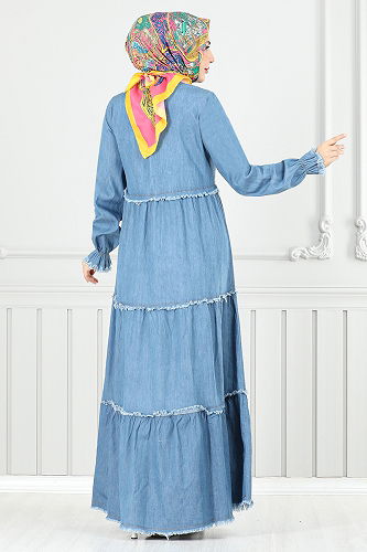 moda selvim Dress 25018MTS1095-M Light Denim - Thumbnail