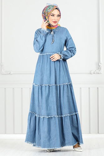 moda selvim الفستان جينز فاتح 25018MTS1095-M - Thumbnail