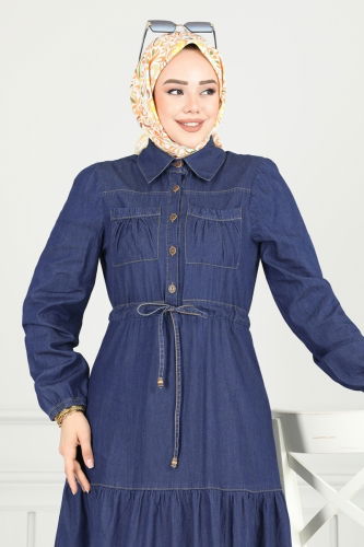 moda selvim Dress 25019MTS1094 Dark Denim - Thumbnail