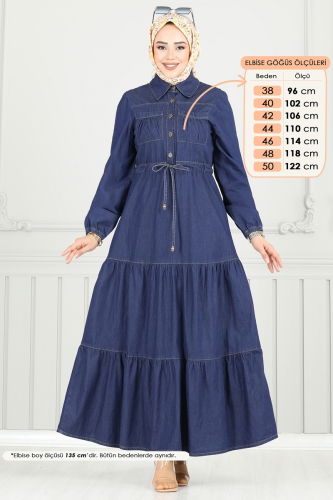 moda selvim Dress 25019MTS1094 Dark Denim - Thumbnail