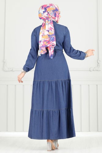 moda selvim Dress 25019MTS1094 Denim - Thumbnail