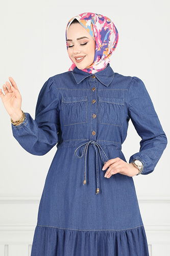 moda selvim الفستان جينز 25019MTS1094 - Thumbnail