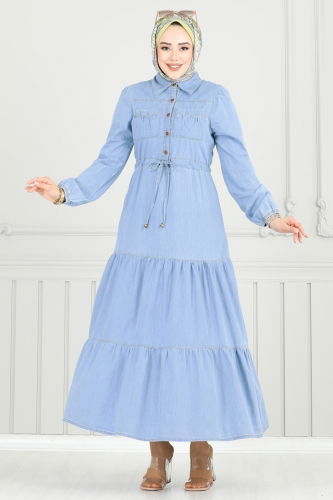 moda selvim Dress 25019MTS1094 Light Denim - Thumbnail