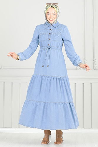moda selvim Dress 25019MTS1094 Light Denim - Thumbnail