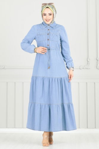 moda selvim Dress 25019MTS1094 Light Denim - Thumbnail