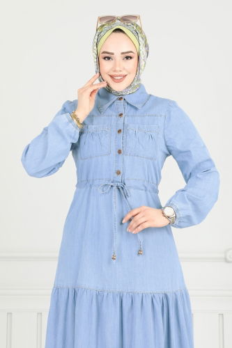 moda selvim Dress 25019MTS1094 Light Denim - Thumbnail