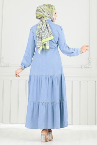 moda selvim Dress 25019MTS1094 Light Denim - Thumbnail