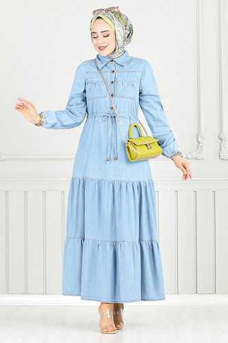 moda selvim الفستان جينز فاتح 25019MTS1095-M - Thumbnail