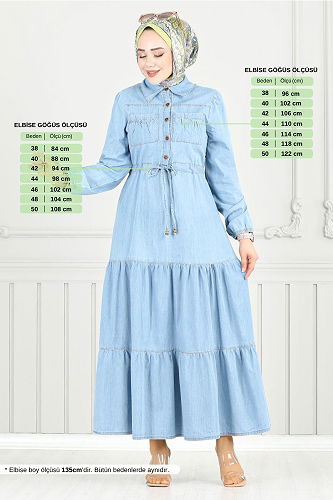 moda selvim الفستان جينز فاتح 25019MTS1095-M - Thumbnail