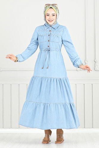 moda selvim الفستان جينز فاتح 25019MTS1095-M - Thumbnail