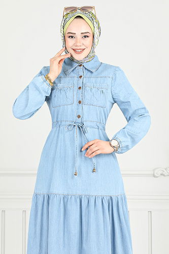 moda selvim الفستان جينز فاتح 25019MTS1095-M - Thumbnail
