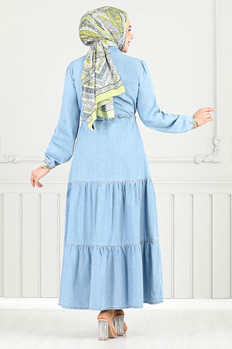 moda selvim الفستان جينز فاتح 25019MTS1095-M - Thumbnail