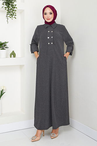 moda selvim الفستان رمادي غامق 2501HBS932-M - Thumbnail