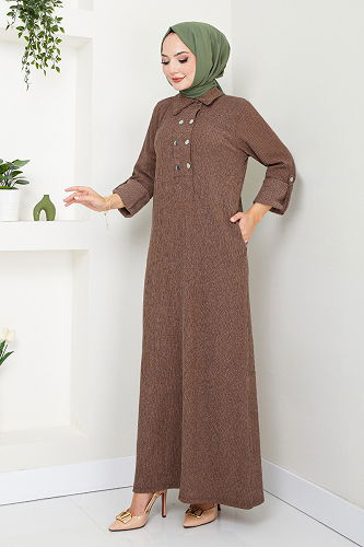 moda selvim DRESS 2501HBS932-M Brown - Thumbnail