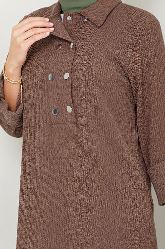 moda selvim الفستان بني 2501HBS932-M - Thumbnail